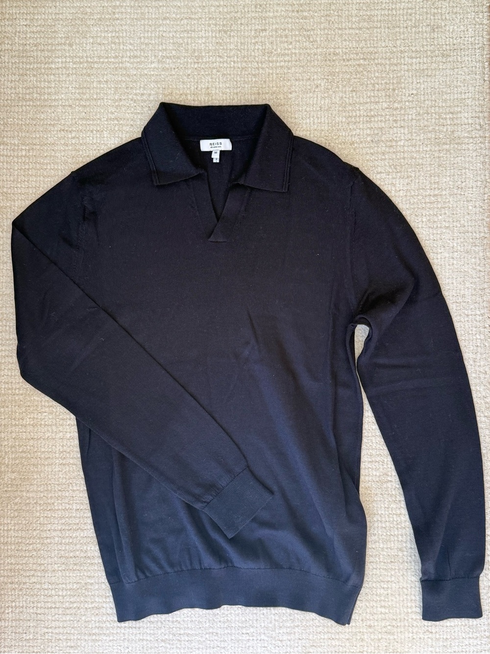 Reiss Men’s Wool Black Long-Sleeve Polo